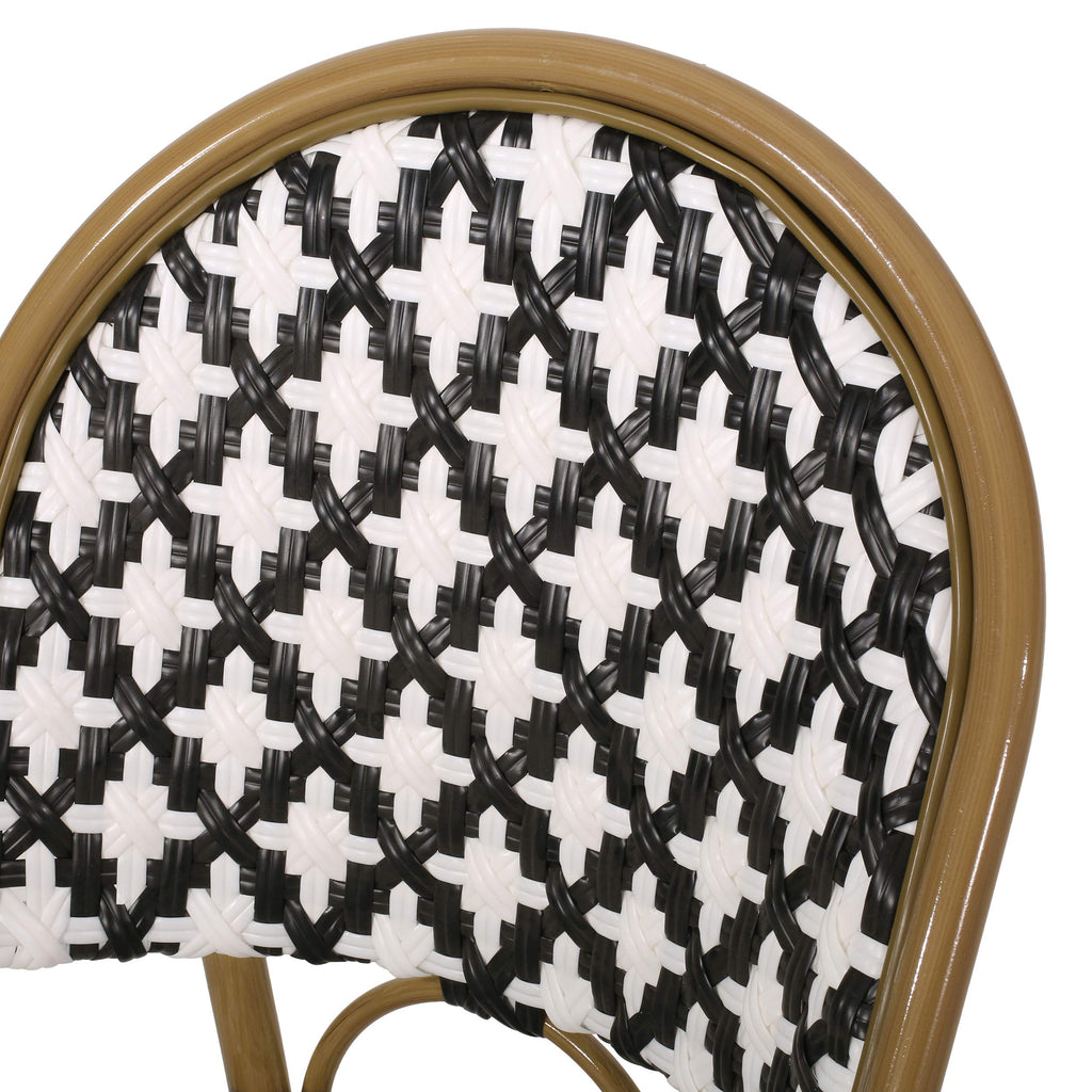 Anastasia Outdoor French Bistro Chair (Set of 2), Black + White + Bamboo Print Finish