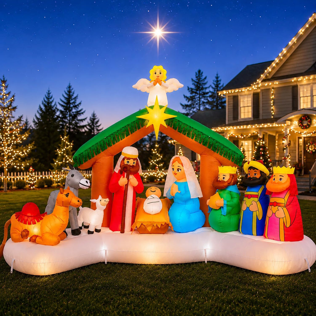 12FT Christmas Nativity Scene Inflatable with Jesus, Mary & Joseph