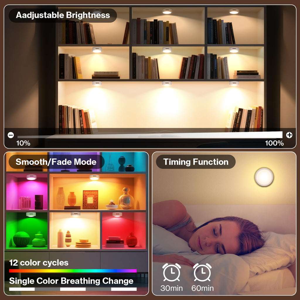 Puck Lights, 13 Colors Changeable LED Puck Lightings, LED Lamp, Under Cabinet Lamps, Under Cabinet Lighting with 2