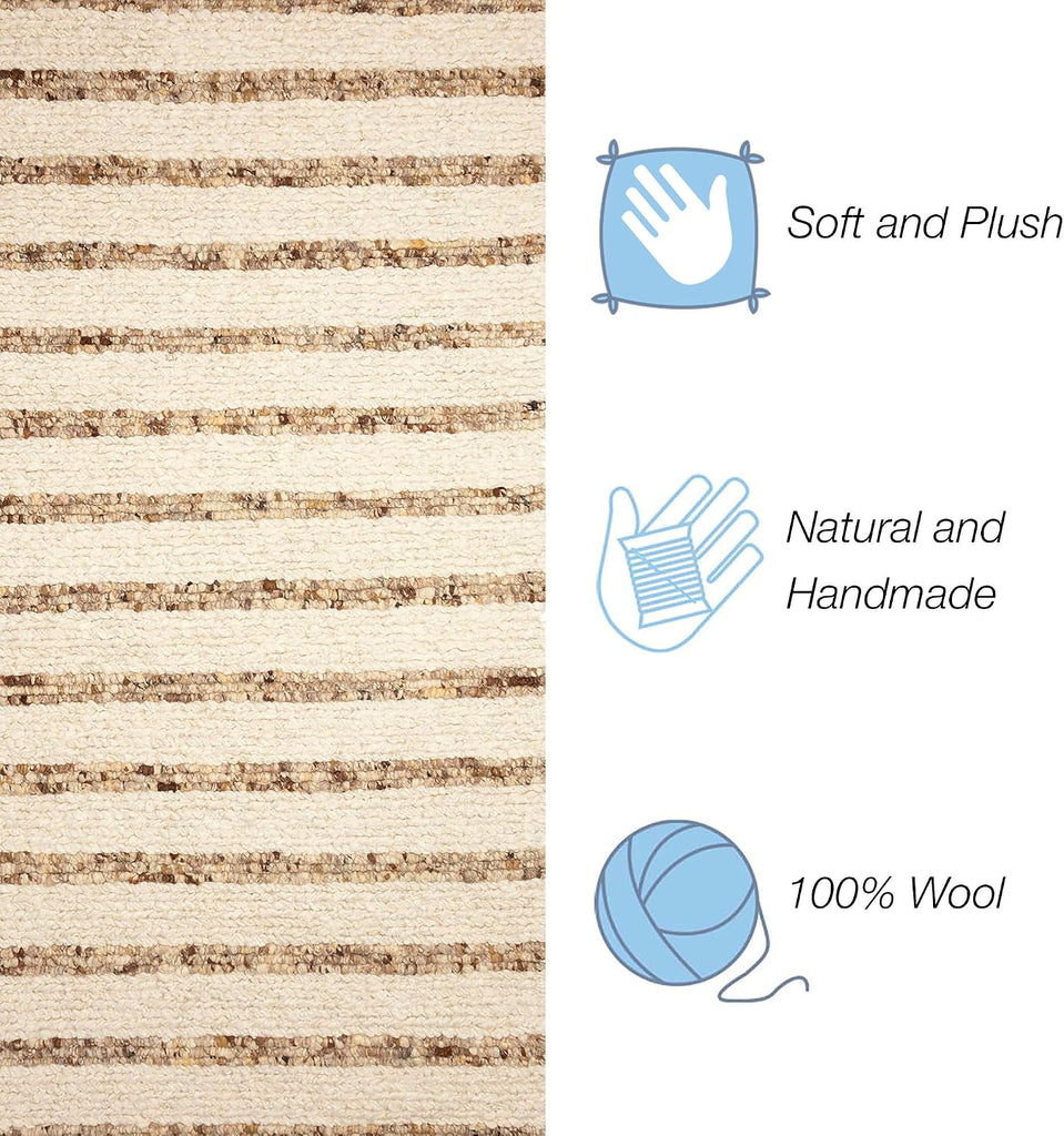 Lhasa Indoor Hand Woven Wool Thick Area Rug - Transitional Stripe Global Multicolor (Stripe Neutral) (3'6" x 5'6")