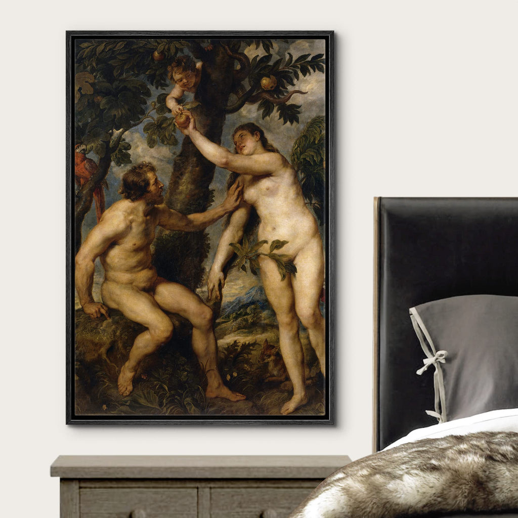 Oil Painting of The Fall of Man by Peter Paul Rubens in 1628-29 - Baroque Style - Adam, Eve, Devil, Angels - Framed