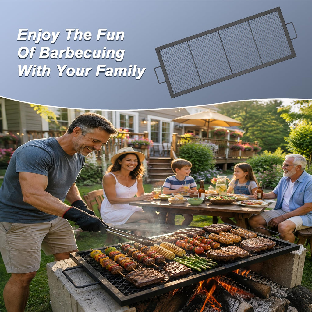 44 Inch Rectangle Fire Pit Grill Grate for Outdoor Campfire, Gathering