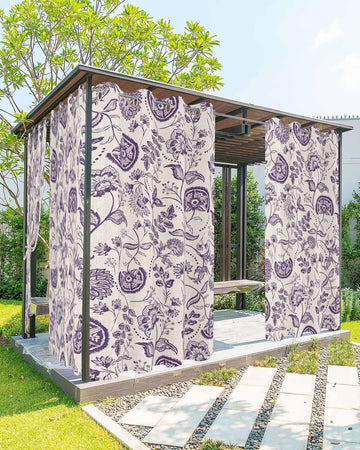 Outdoor Curtains Waterproof, Farmhouse Dark Purple Floral Linen Boho Paisley Flower Rustic Grommet Weatherproof