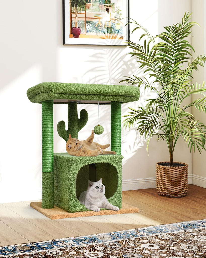 27" Cactus Cat Tree for Indoor Cats, Green Modern Activity Tower