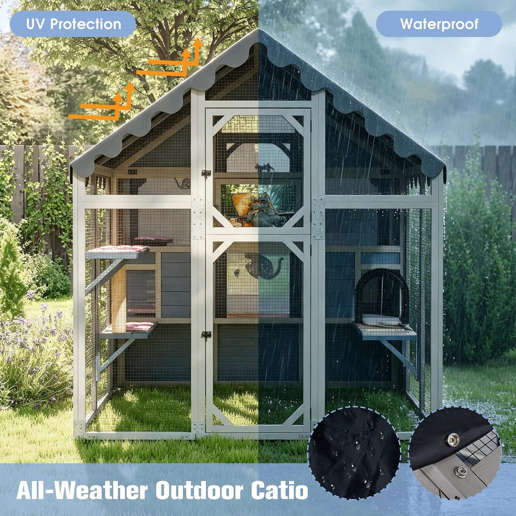 Catio Outdoor Cat Enclosure 70" H Walk-in Cat Patio Large Cat House