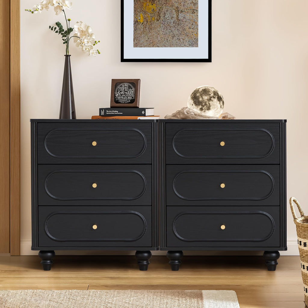 Fluted 3 Drawer Dresser, Modern Mid Century Chest of Drawers, Wood Storage Small Dresser Organizer Living Room