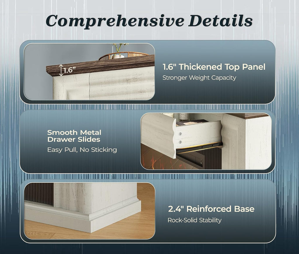 70 Inch Fireplace TV Stand for 75 Inch TV, Farmhouse Modern Entertainment Center with 42" Fireplace, Fluted Design