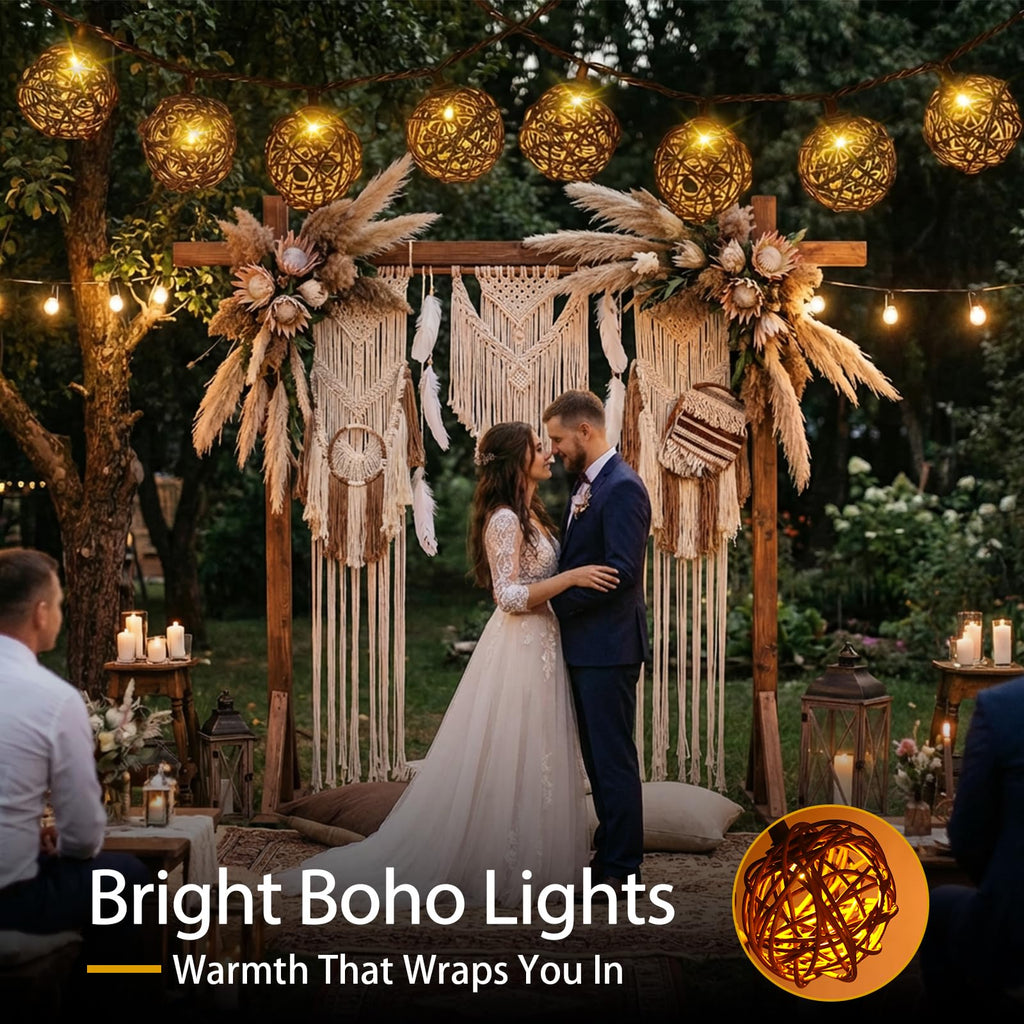 Patio String Lights, 10FT Rattan Lantern String Lights Plug in