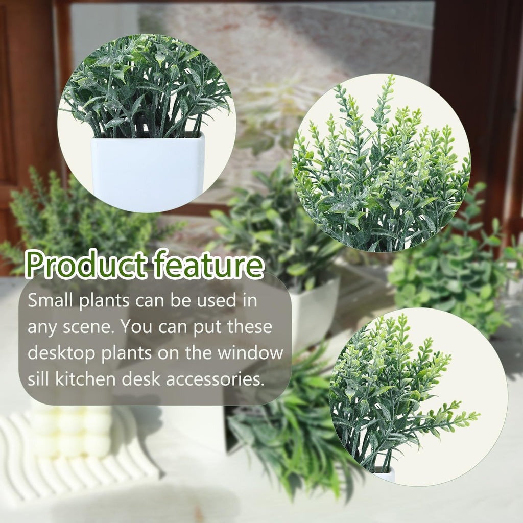 4 Pack Fake Plants in White Pot Small Artificial Eucalyptus