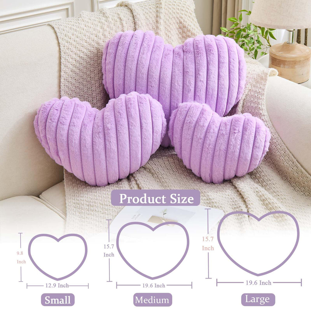 Heart Pillows Heart Decorative Pillow Soft Fluffy Heart Shaped Lavender Throw Pillows with Faux Rabbit Fur Aesthetic