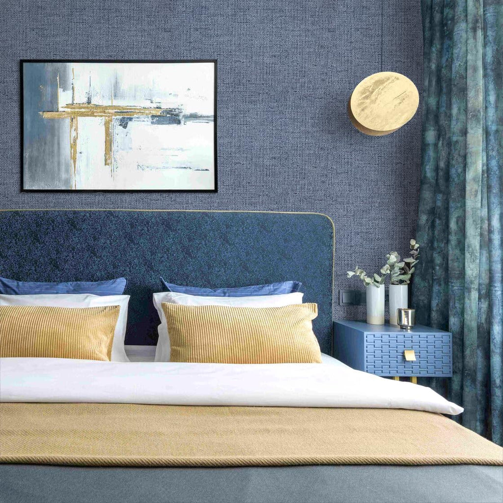 Denim Blue Grasscloth Peel and Stick Wallpaper 15.7inch x 393.7inch | Textured Contact Paper Blue Faux Linen