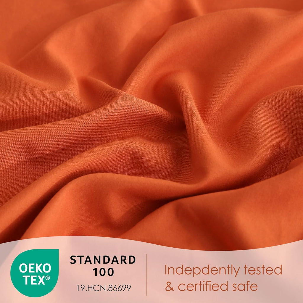 Orange King Sheet Set with Side Storage Pocket, 4 Piece Soft Microfiber Bed Sheets Deep Pocket Corner Straps