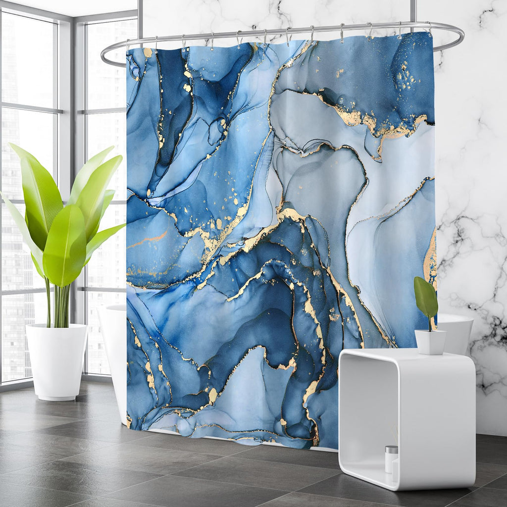 Extra Wide Marble Shower Curtain 108 x 72 for Claw Foot Tub, Blue