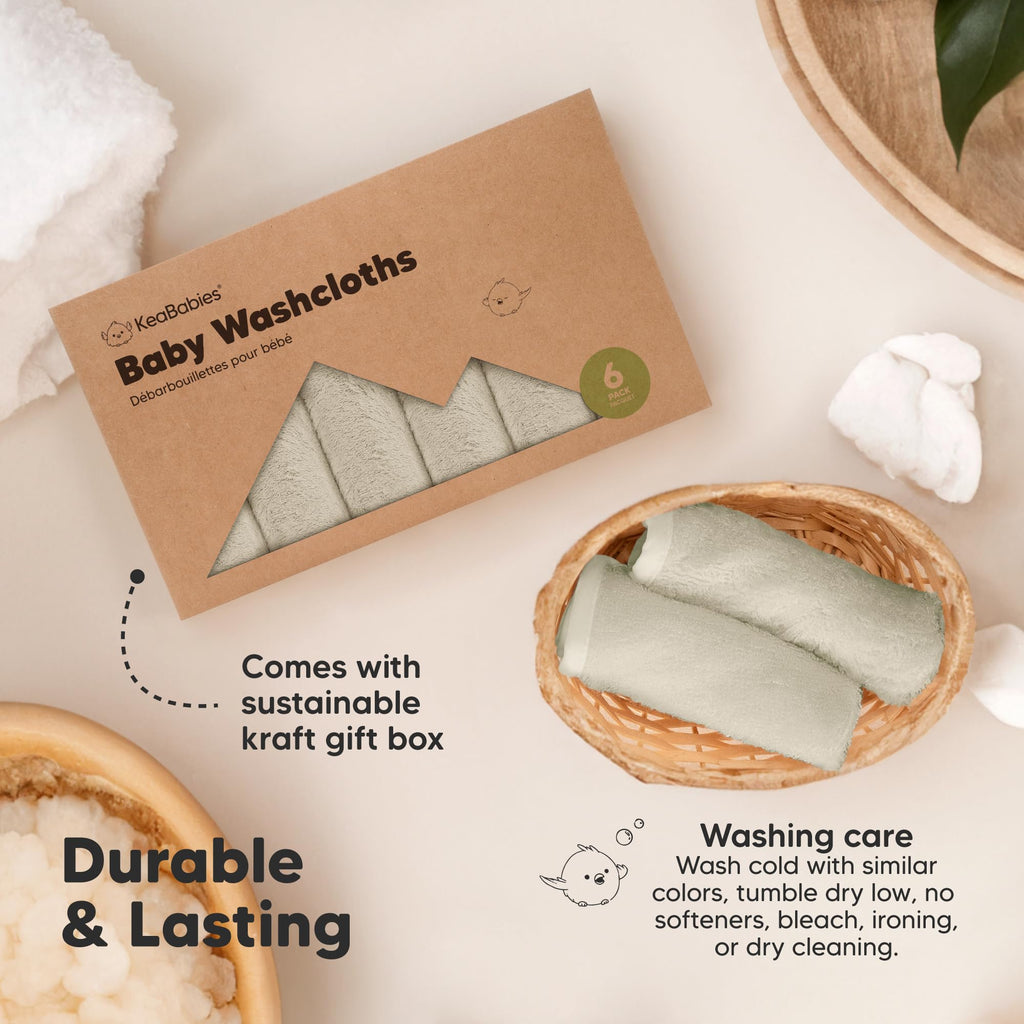 6-Pack Baby Washcloths, Soft Absorbent Washcloths for Face, Body (Stone)
