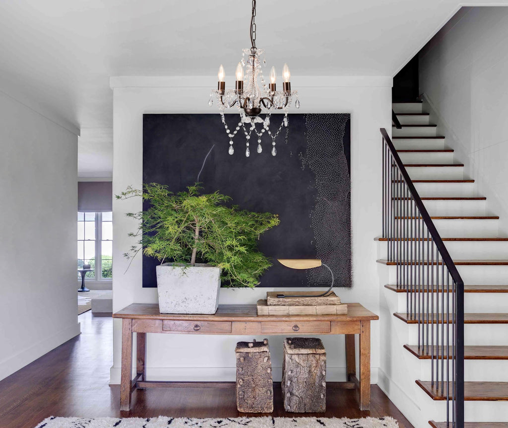 Mini Acrylic Crystal Chandelier Modern Farmhouse Bronze Chandeliers Lighting 4 Lights Candle Style Pendant Light