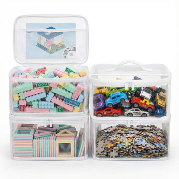 4 Pack Clear Toy Storage Bags with Zipper & Handle, Board Game Bins
