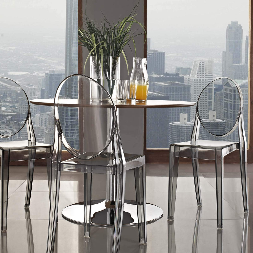 Casper Modern Acrylic Stacking Kitchen and Dining Room Chair in Smoke - Fully Assembled