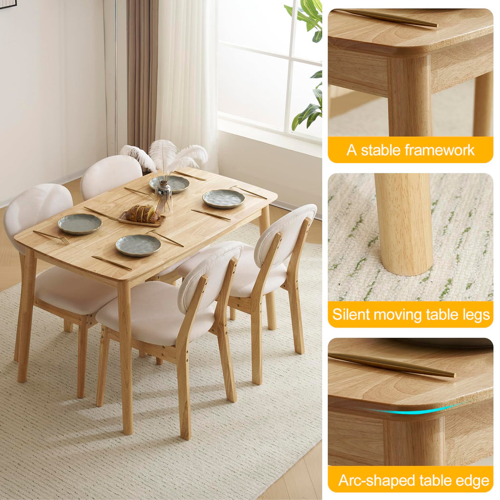 5-Piece Dining Table Set for 4, Solid Wood Frame, Nature