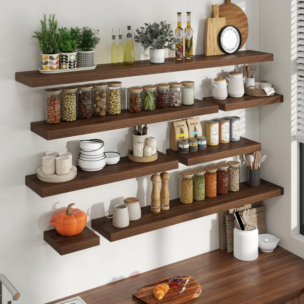 48 Inch Floating shelves for Wall, 8 Inch Deep, Invisible Brackets, Walnut