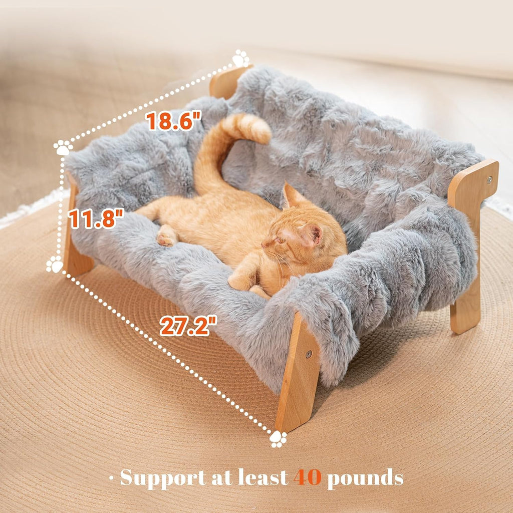 Elevated Cat Couch Bed Wooden Raised Kitty Sofa Lounge Chair