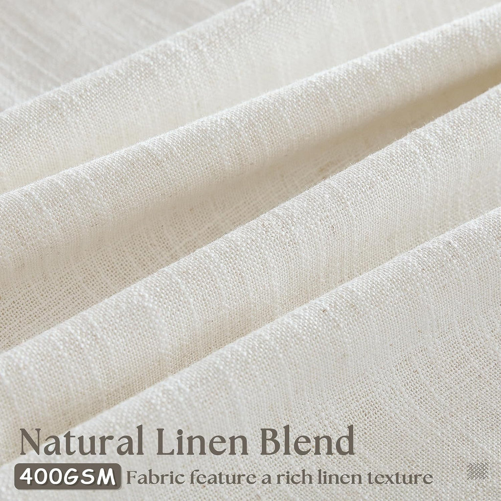Natural Pinch Pleated Linen Curtains 84 Inch Length 2 Panels for Living Room Bedroom Textured Cream Ivory Birch Semi