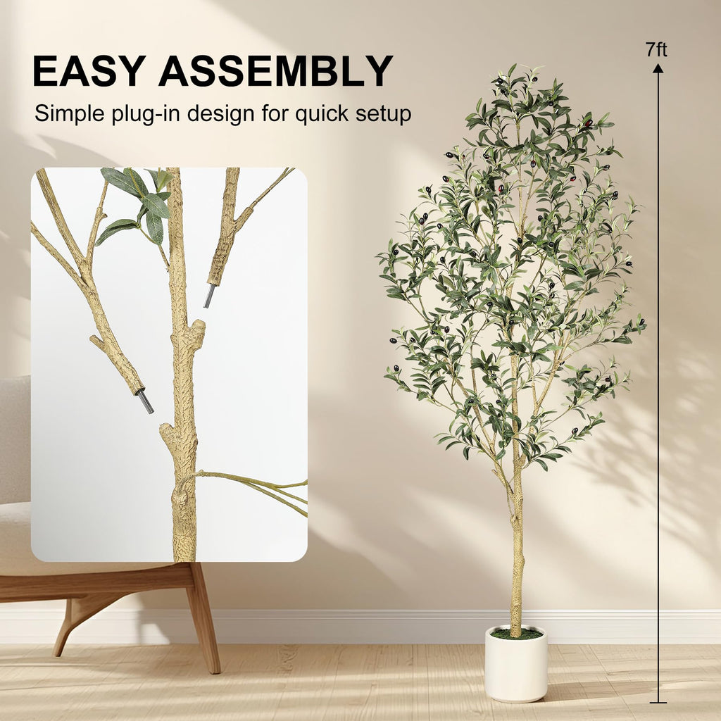 Faux Olive Tree 7ft with Sturdy White Planter