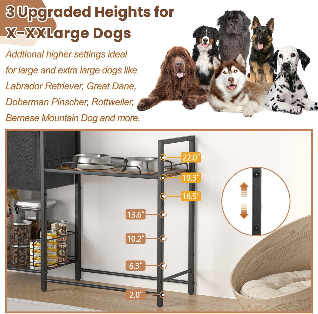 Elevated Dog Bowls Stand for X-Large & Large Breed, 7 Adjustable Heights from 2"-22" Raised Dog Feeding Station