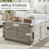 Farmhouse Lift Top Coffee Table, Square Wood Center Table with LED Lighting, USB-C Charging Station
