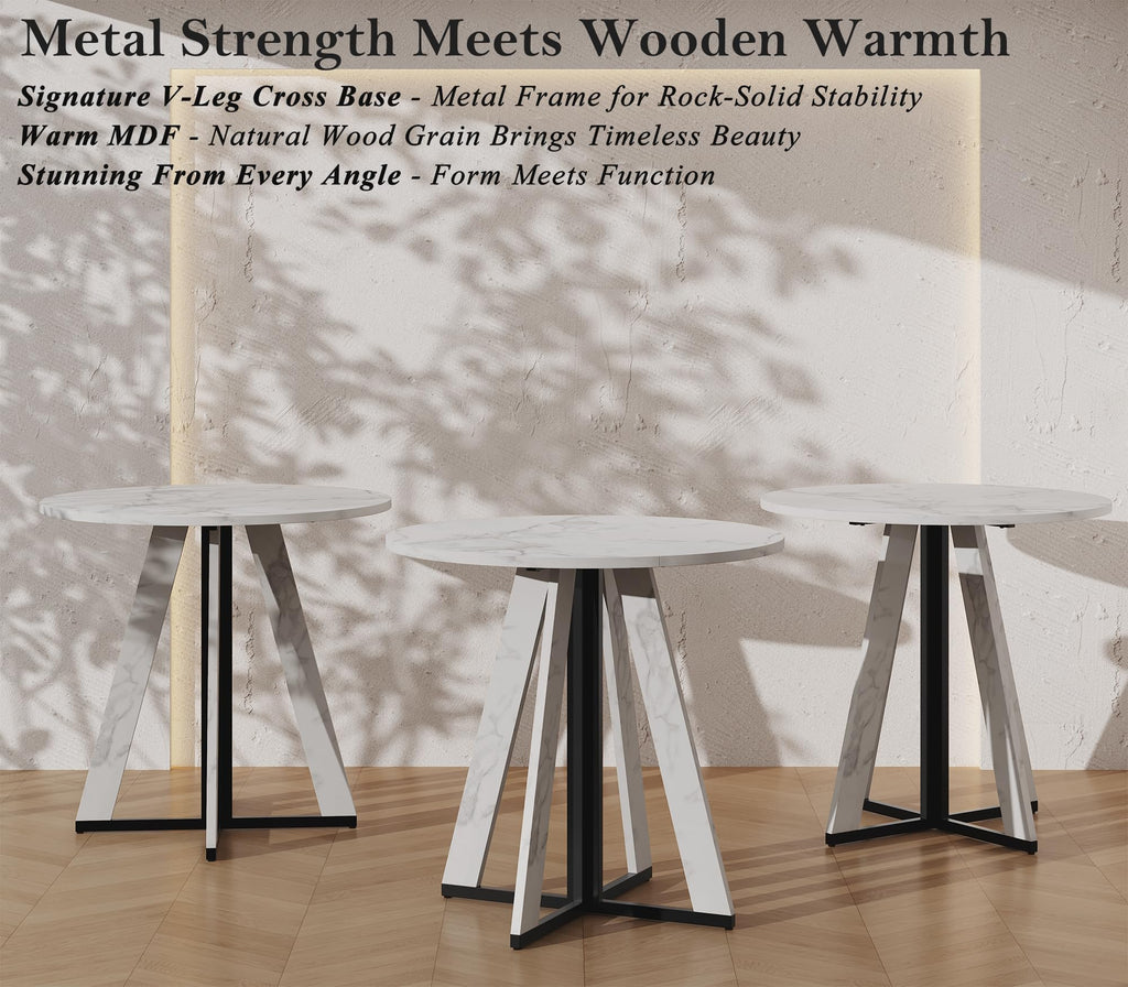 31.5 inch Round Dining Table for 2 4, Farmhouse Kitchen Table, Round Dining Room Table with Metal Legs for Small