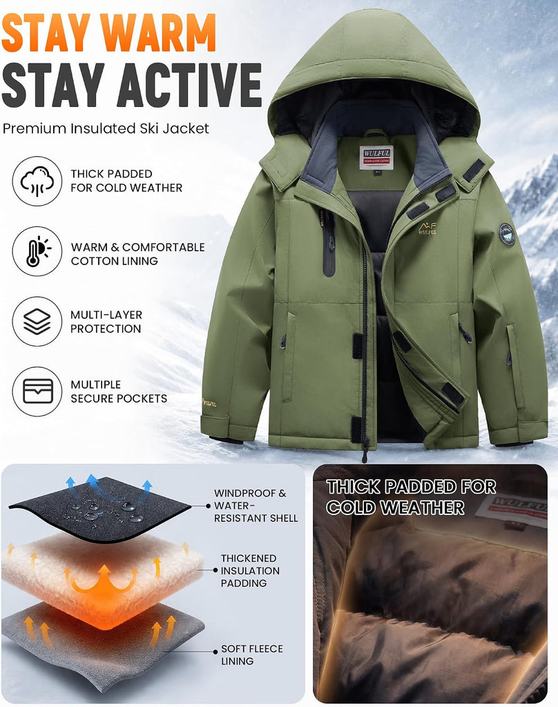 Kid's Waterproof Ski Jacket Warm Fleece Hooded Boy's and Girl's Winter Snow Coat Outwear,Windproof RainCoat