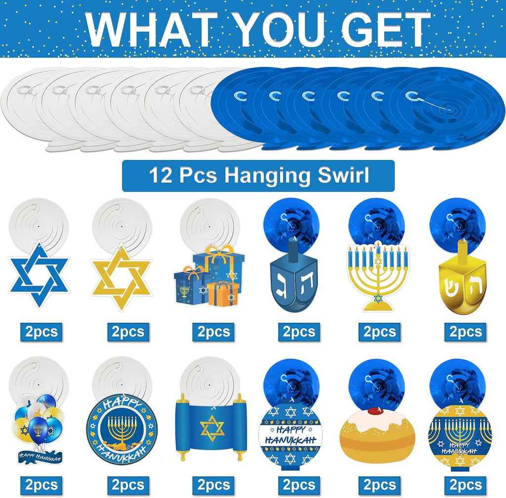 Hanukkah Decorations Hanging Swirls - Set of 36