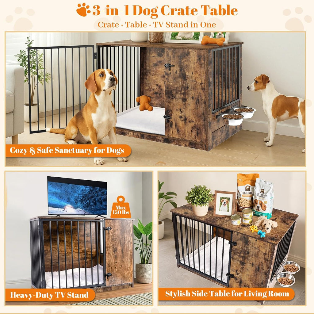 Dog Crate Furniture for Large Dogs, Rustic Brown