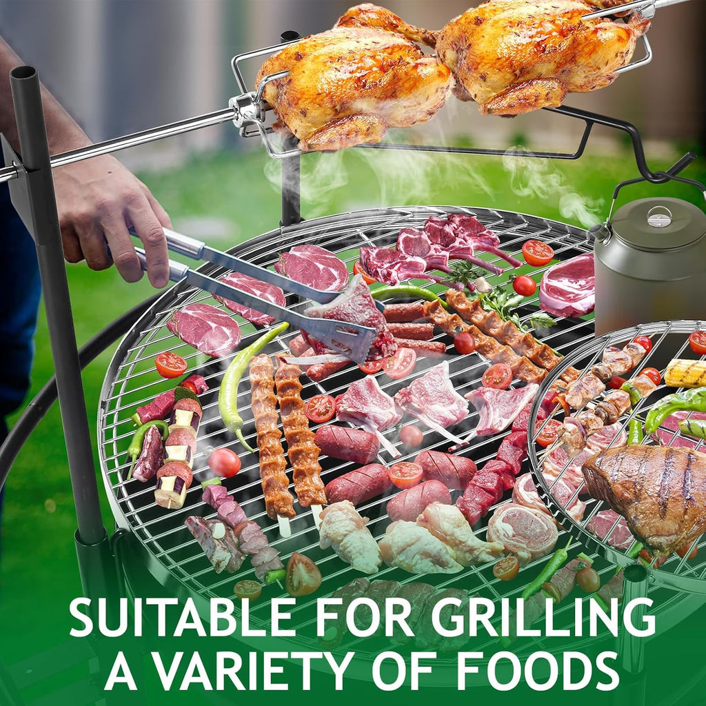 33'' Outdoor Fire Pit with 2 Grills, Wood Burning Round Firepit with Swivel Cooking Grate, Removable Swivel Grill