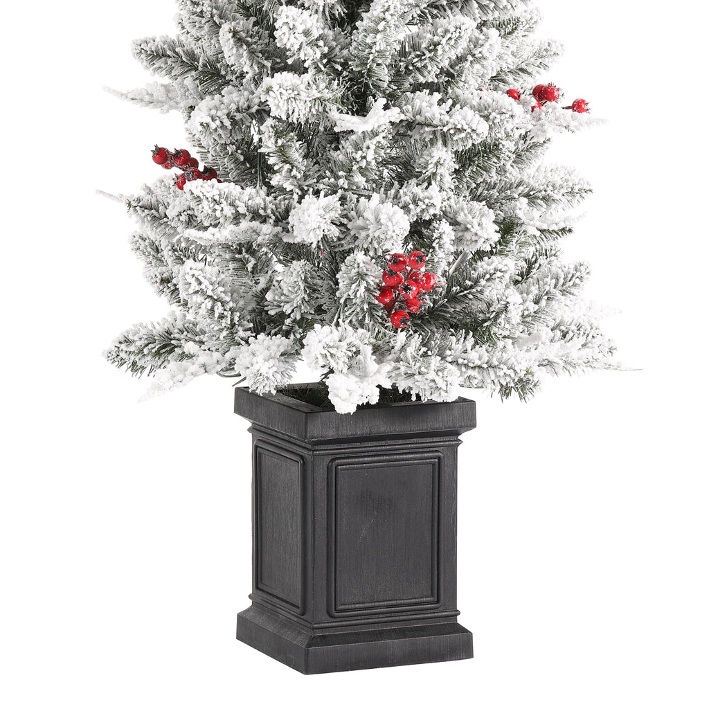 4ft Prelit Christmas Tree, Flocked Small Artificial Christmas Porch Tree with Red Berries and 60 Warm