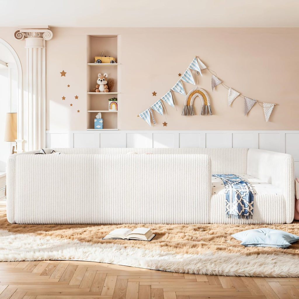 Corduroy Upholstered Montessori Floor Bed Frame, Beige