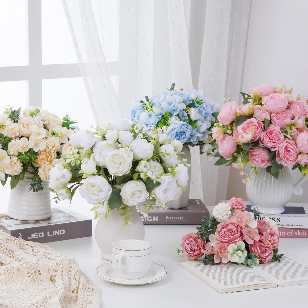 8 Packs Peonies Artificial Flowers, Light Pink Silk Artificial Peonies