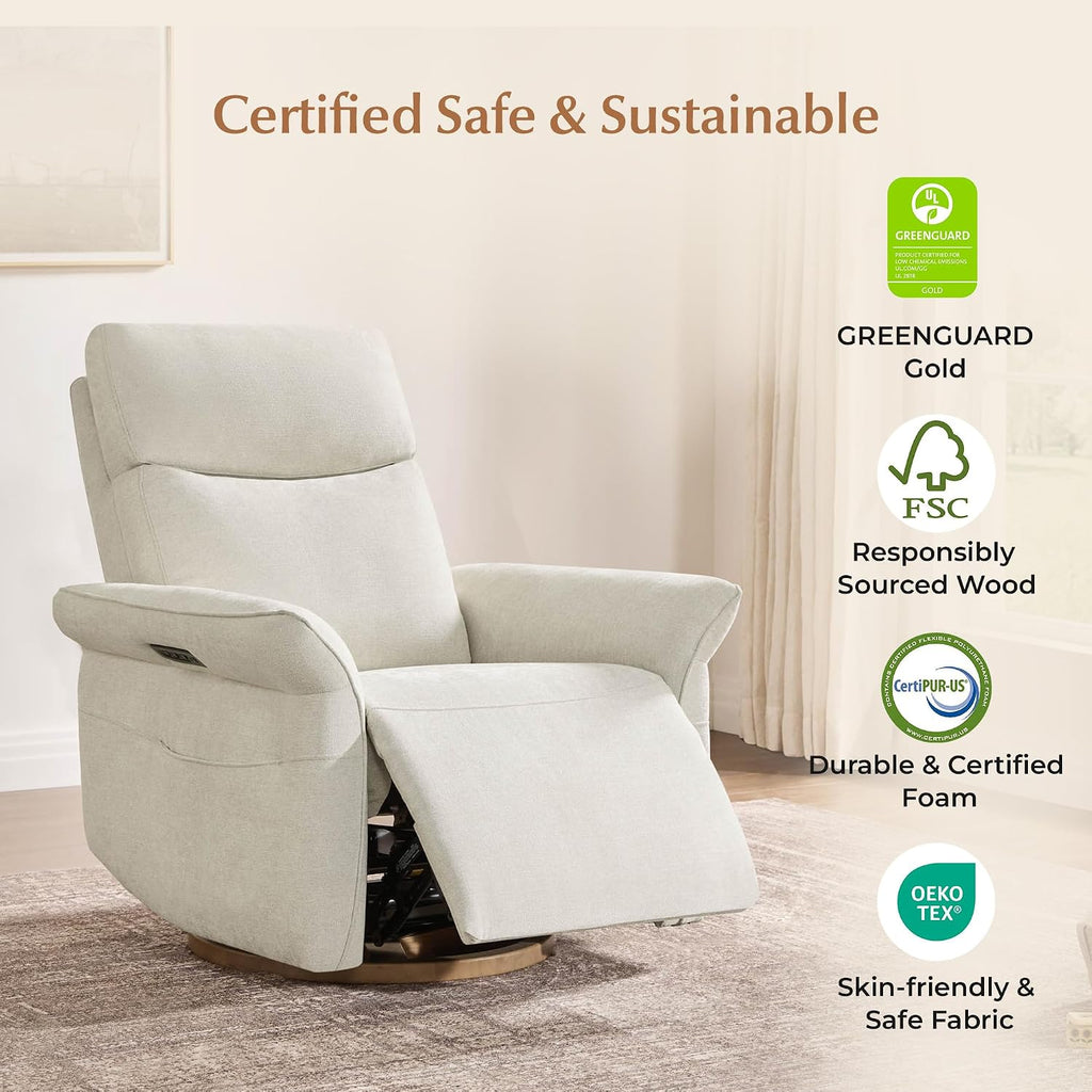 Power Swivel Glider Nursery Recliner Chair, Triple Motor, Linen | Electric Nursery Rocking Chair with Adjustable