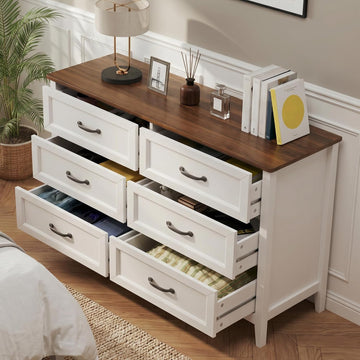 47.2" W Drawer Dresser, 6 Chest of Drawers, Dresser | Wooden Chest of Drawers with Ample Storage Space, Smooth Rail