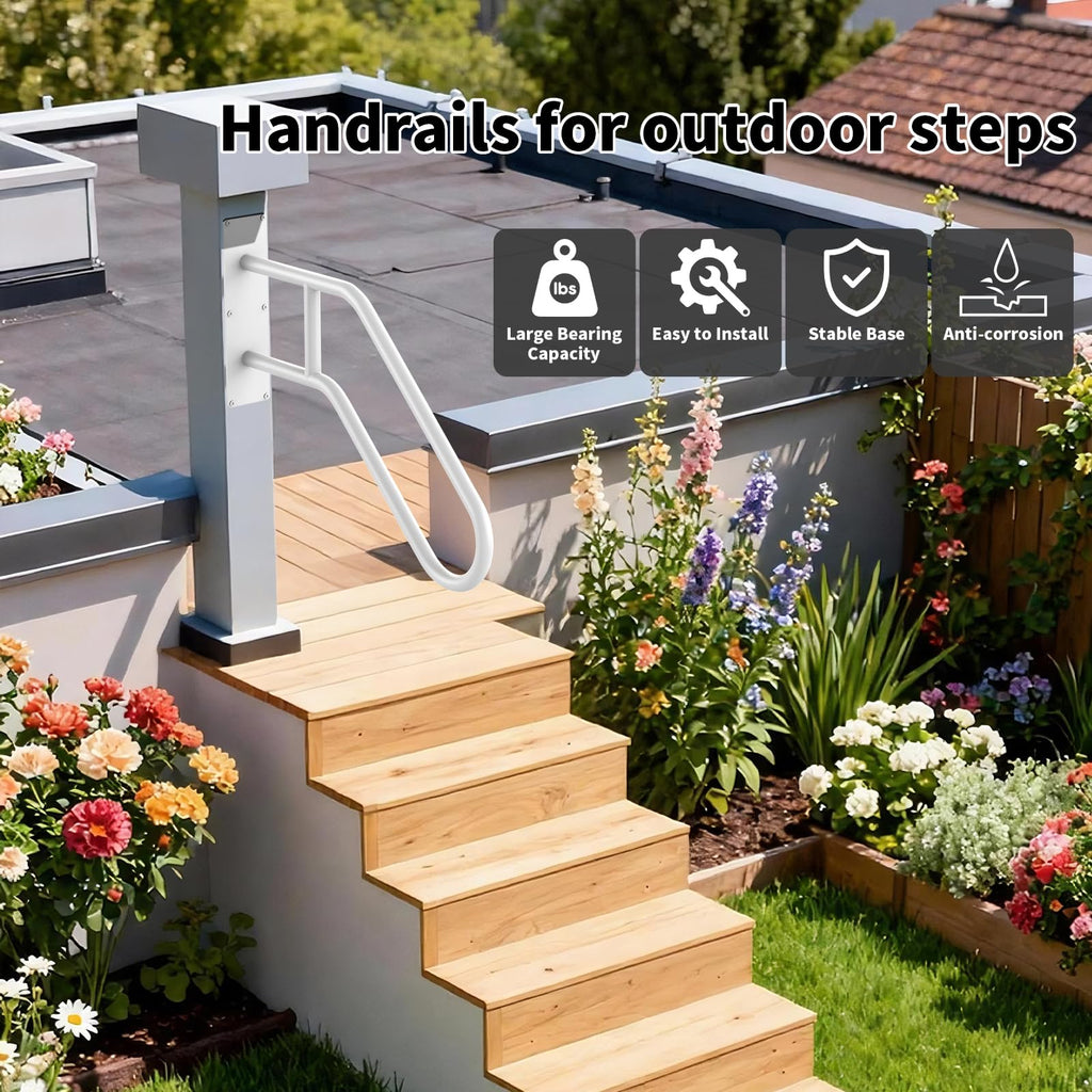 Hand Rails for Outdoor Steps, White U-Shape Hold Tight Handrails