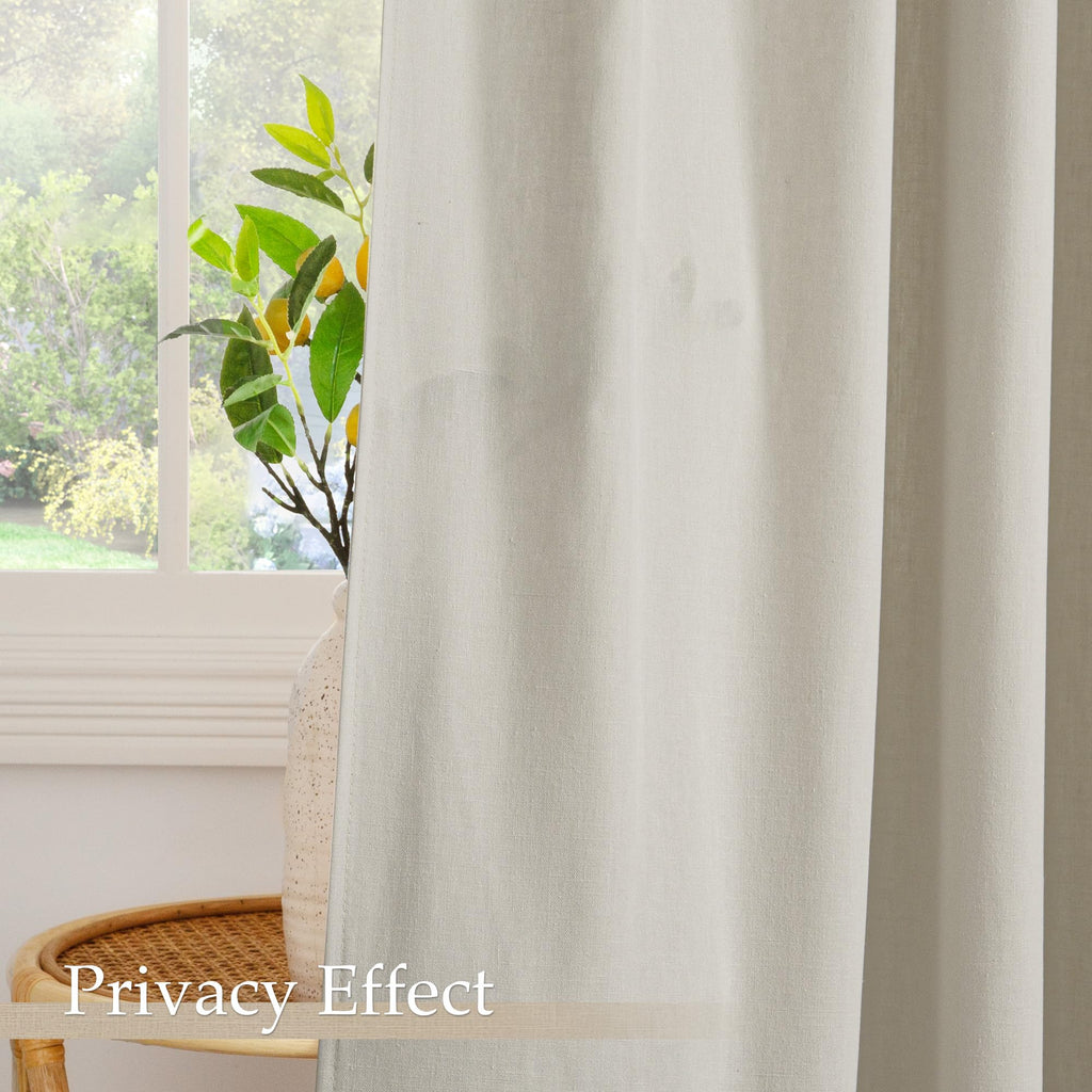 Beige Cotton Linen Curtains 84 inch Long 2 Panels Set, 55" Wide Flax Belgian Linen Blend Organic Privacy Window