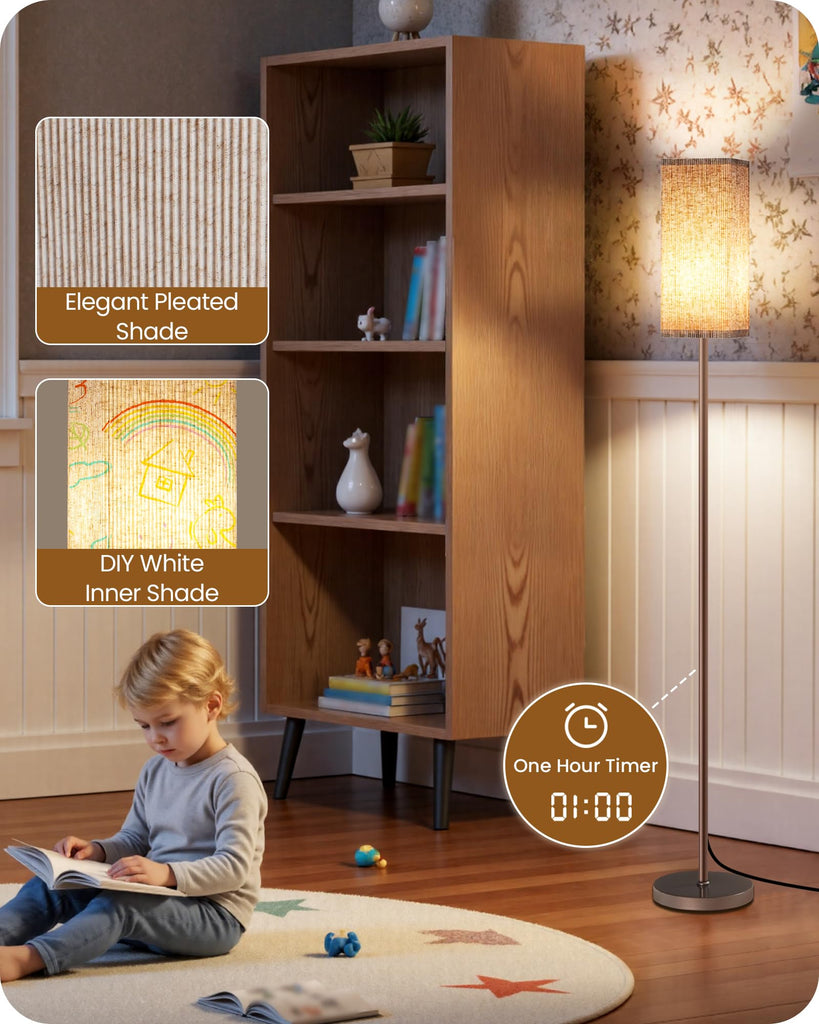 64.2'' Dimmable Floor Lamp with Remote and Foot Switch, Corner Floor Lamp, Includes 10W A19 Bulb, Modern Standing