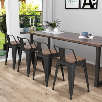 18" Bar Stools Set of 4 Metal Short Stools with Back Black