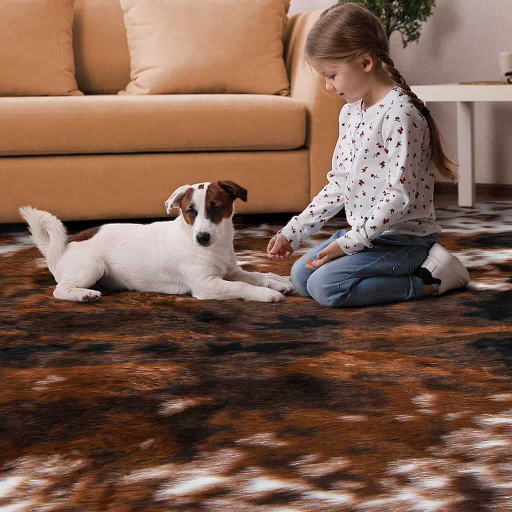 Cow Print Faux Cowhide Rug, Fluffy Fur 5. Washable Cow Rugs Bedroom Animal Print Hide Skin Rustic Western
