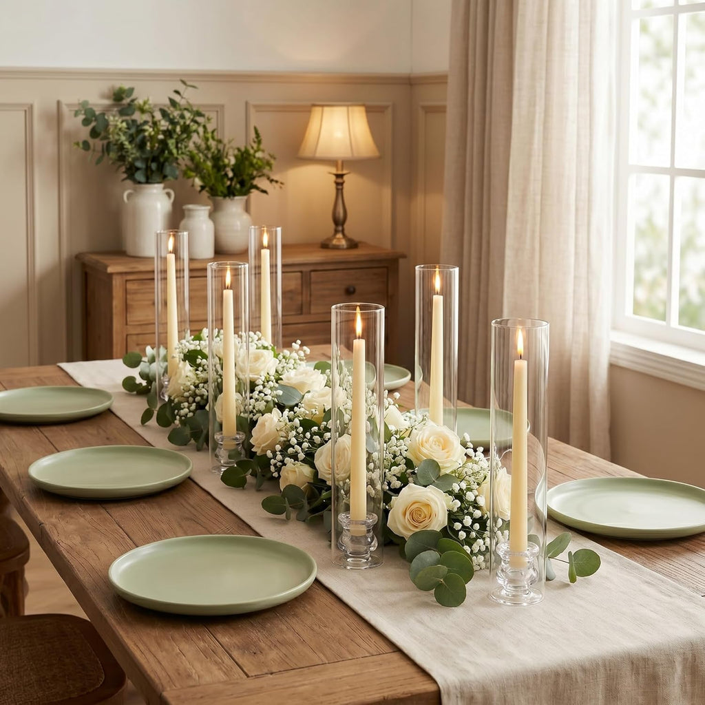 Hurricane Glass Candle Holders Set of 16, 11.8" H Clear Cylinder Windproof Candle Holder Chimney Tubes, Taper Glass