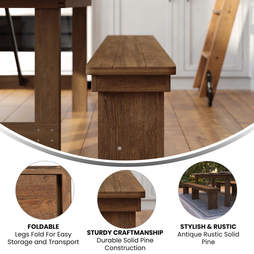 Hercules 96x12 Folding Bench with Legs, Rustic