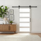 Sliding Barn Door, 36" x 84" 5-Lite Frosted Glass Door with 6FT Hardware Kit Included & Handle,Solid