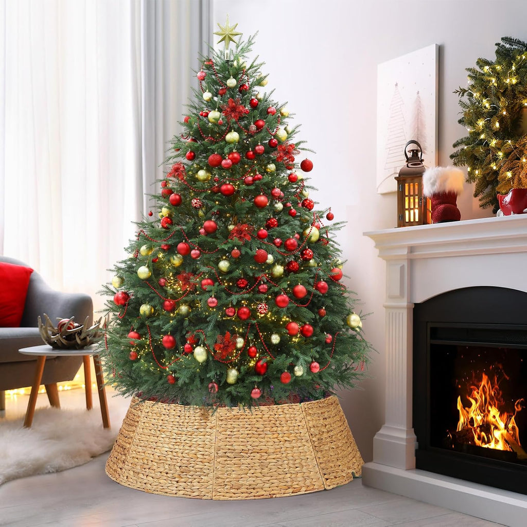 42 Inch Extra Large Christmas Tree Collar, 8 Piece Durable Hyacinth Christmas Tree Base Cover, Handmade Wicker Xmas