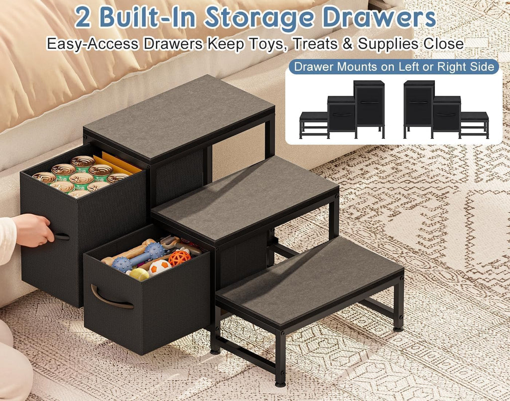 Dog Stairs for Bed, 3-Step Metal Dog Steps for Small &Medium Dogs