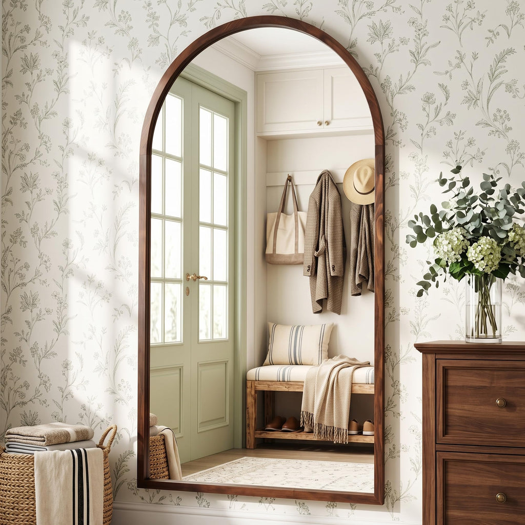 76" x 41" Arched Full Length Mirror, Solid Wood Frame Floor Mirror