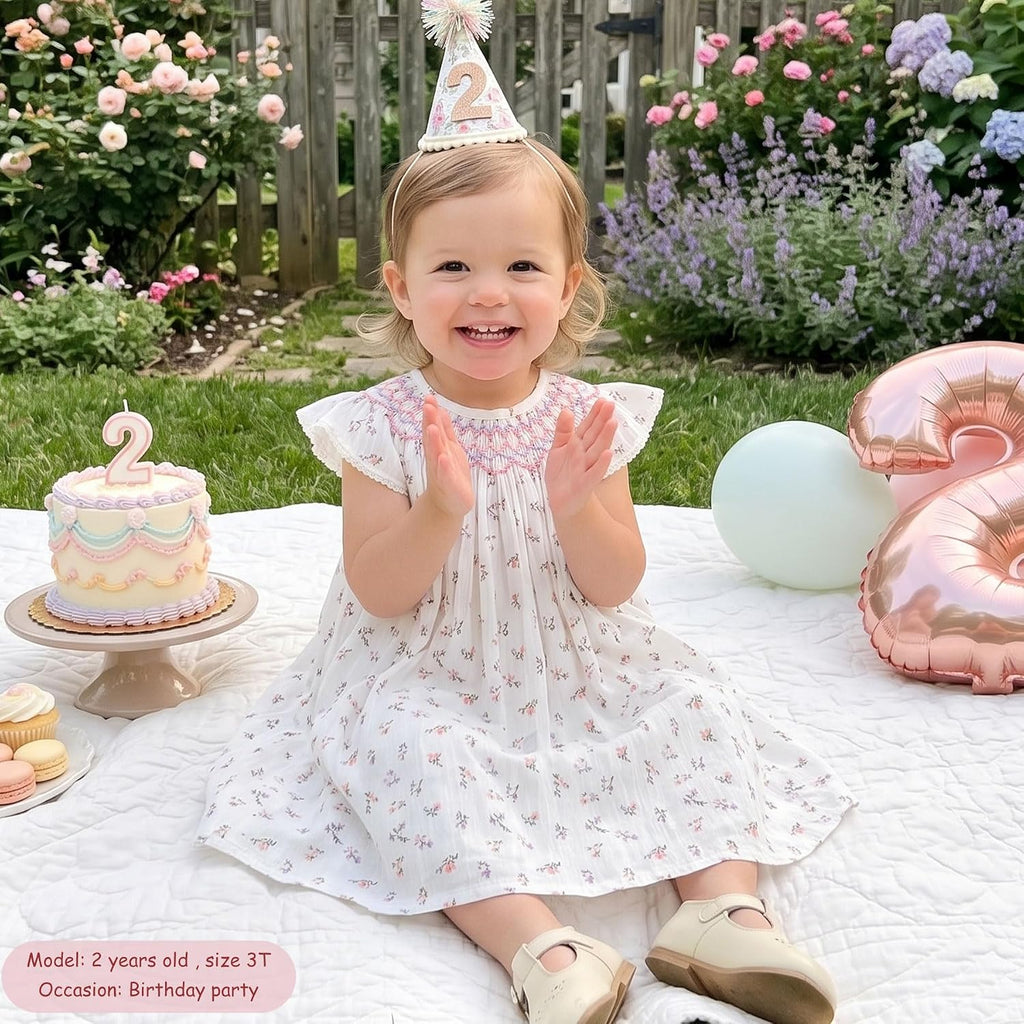 Baby Girl Smocked Dress Summer Casual Short Sleeve Dresses Floral Print Sundress Princess Dress for Toddlers